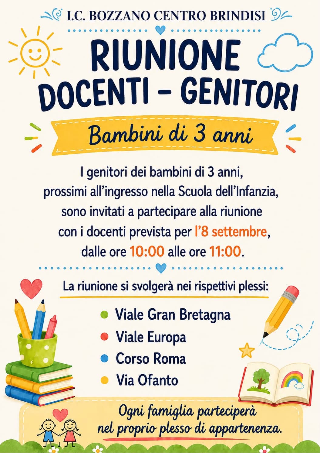 Incontro preliminare genitori/docenti sezioni alunni treenni
